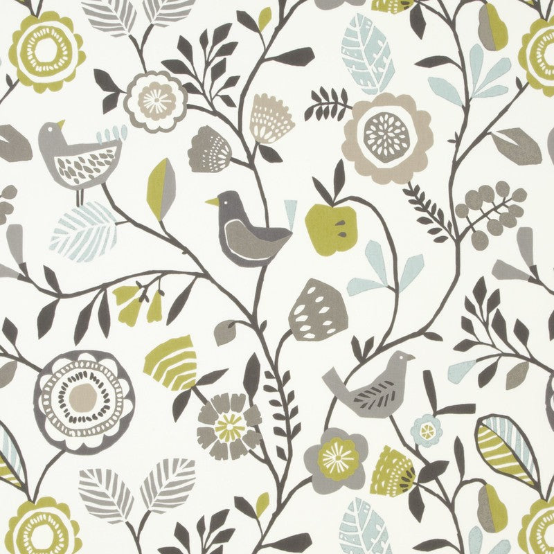 Clarke & Clarke Folki Fabric Chartreuse/Charcoal
