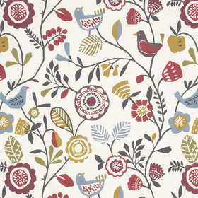 Clarke & Clarke Folki Fabric Indigo/Cranberry