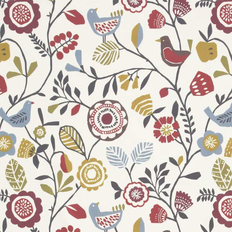 Clarke & Clarke Folki Fabric Indigo/Cranberry