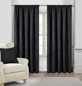 Faux Suede Ready Made Lined Curtains Black