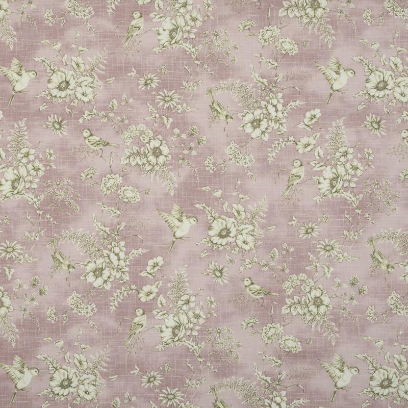 Finch Toile Curtain Fabric Rose