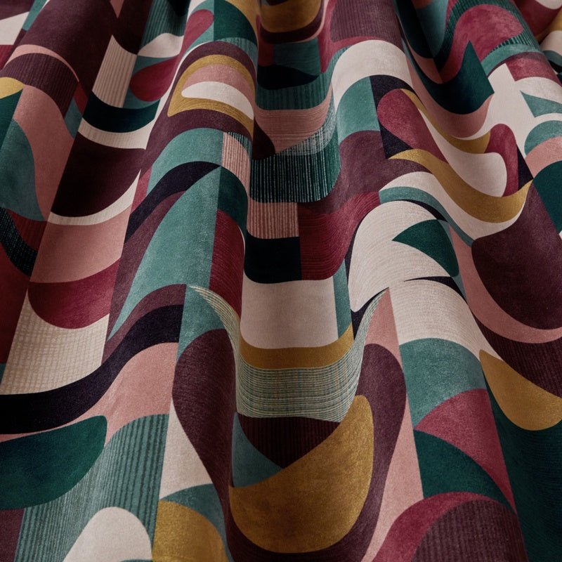 iLiv Geometrica Digitally Printed Velvet Fabric Bilberry