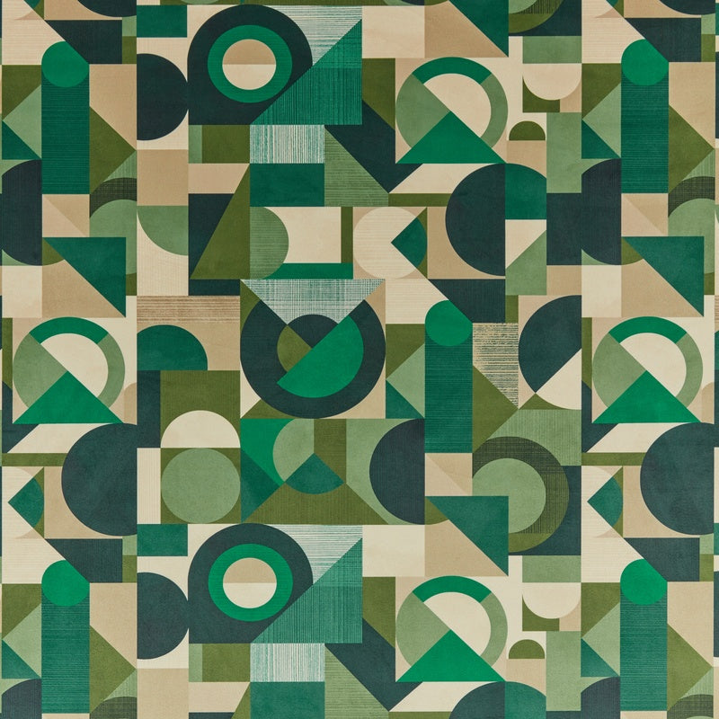 iLiv Geometrica Digitally Printed Velvet Fabric Jadeite