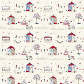 Summer Holidays Curtain Fabric Blue