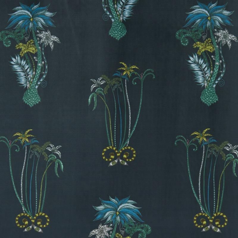 Emma Shipley Jungle Palms Velvet Fabric Navy