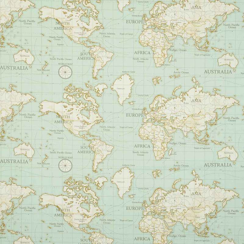 Maps Fabric Duck Egg