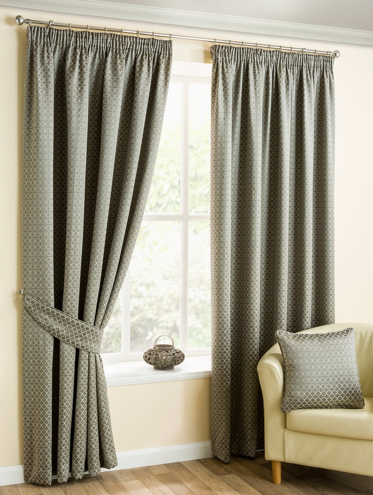 Marrakech Ready Made Lined Curtains Pewter Tie Backs (Pair)