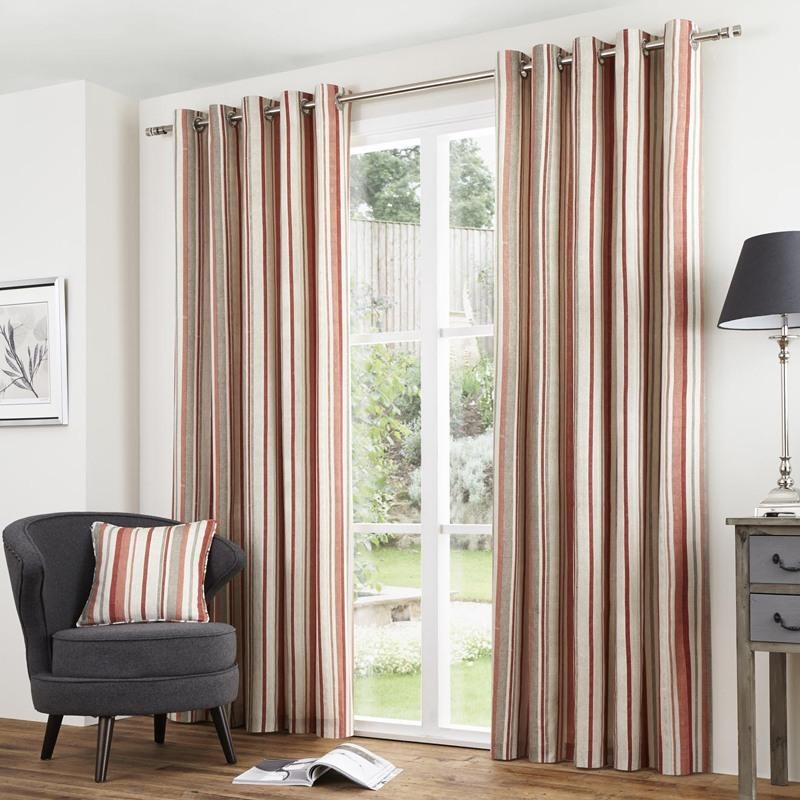 Melrose Stripe Readymade Eyelet Lined Curtains Spice