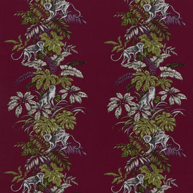 Monkeying Around Curtain Fabric Cranberry