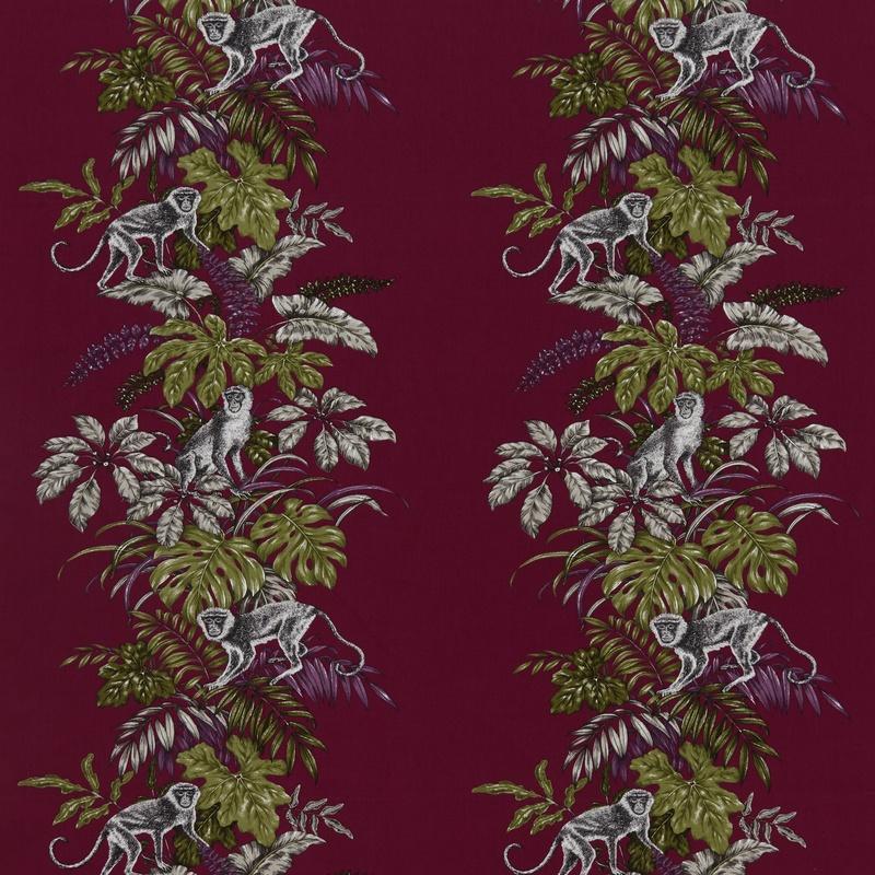 Monkeying Around Curtain Fabric Cranberry