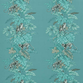 Monkeying Around Curtain Fabric Lagoon