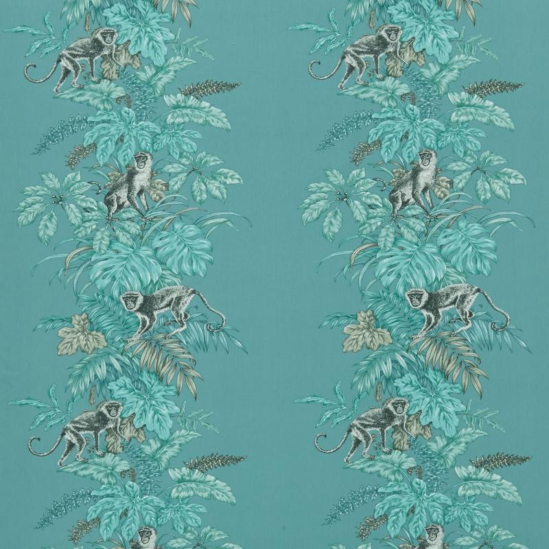 Monkeying Around Curtain Fabric Lagoon
