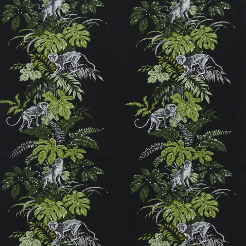 Monkeying Around Curtain Fabric Zinc