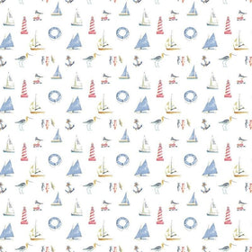 Nautical Curtain Fabric Blue