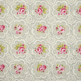 Rose Tile Curtain Fabric Pebble