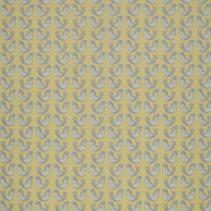Scandi Bird Curtain Fabric Roll End 2m Mustard