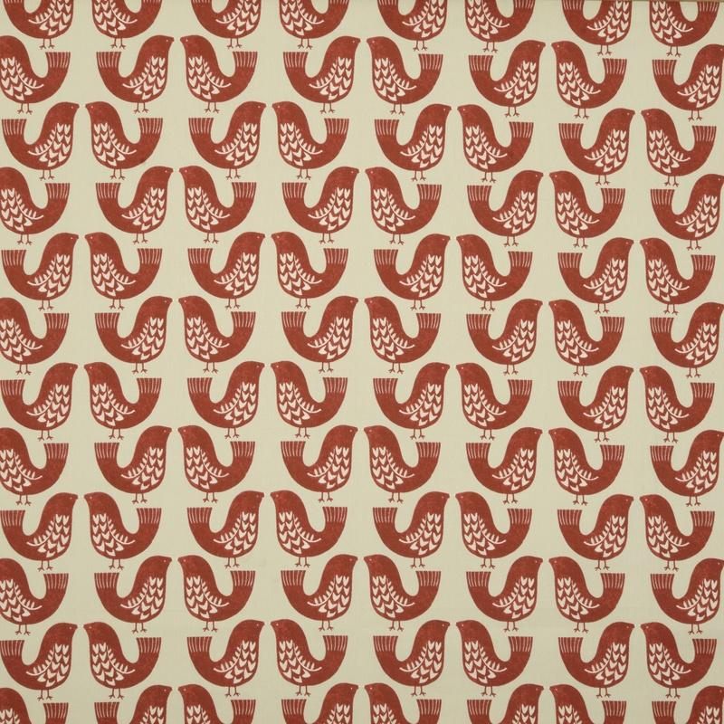 Scandi Birds Curtain Fabric Roll End 1.3m Scarlet