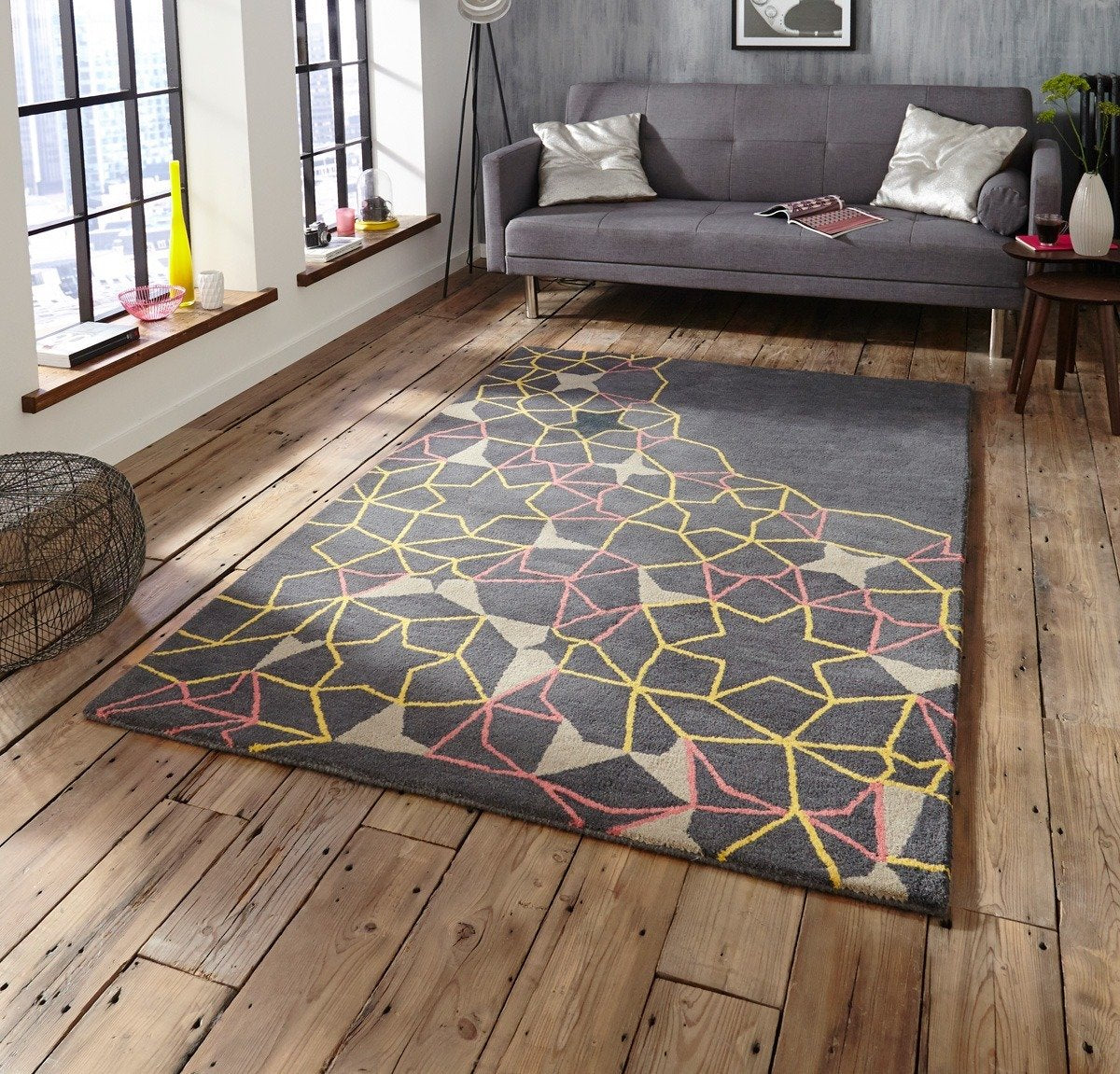 Spectrum SP37 Rug Grey Yellow Pink