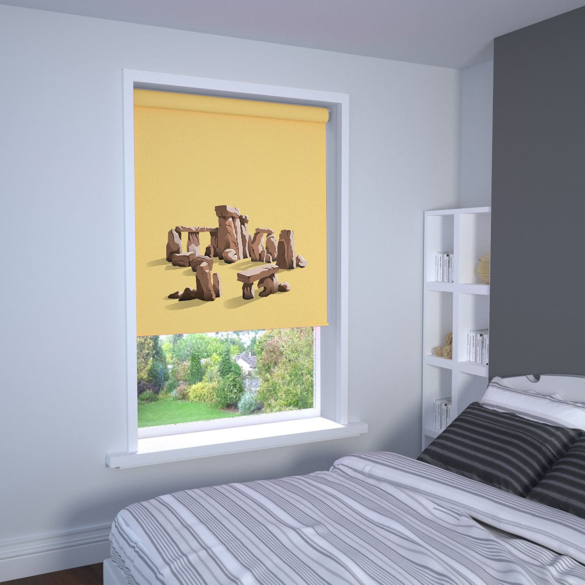 Stone Circle Printed Roller Blind In Buttercup