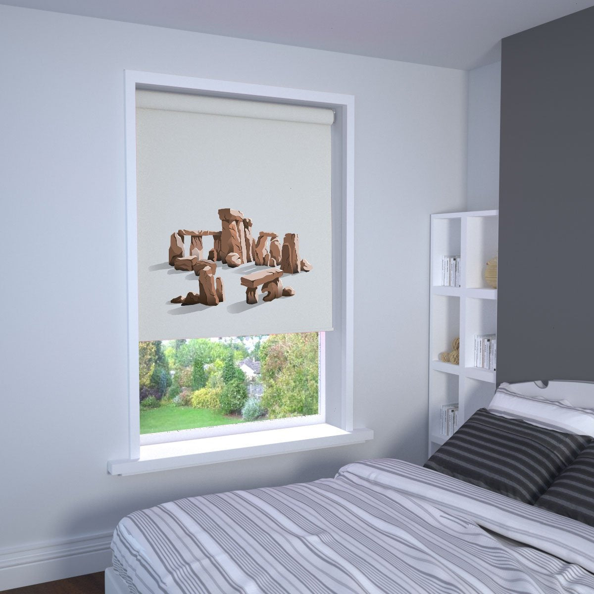Stone Circle Printed Roller Blind In Cream