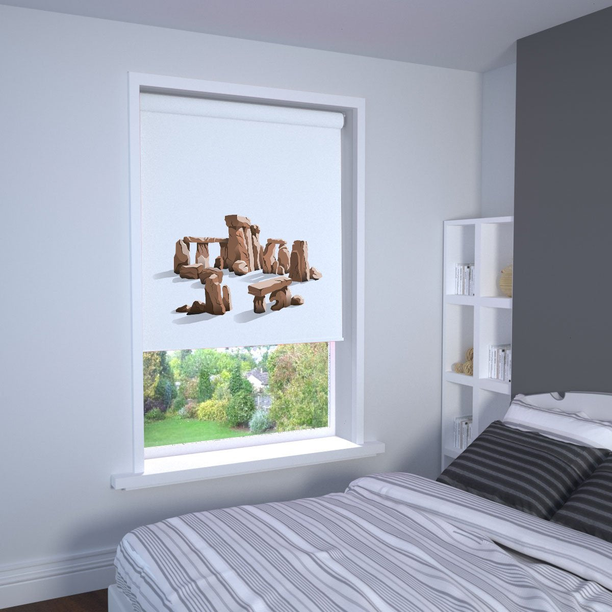 Stone Circle Printed Roller Blind In Linen
