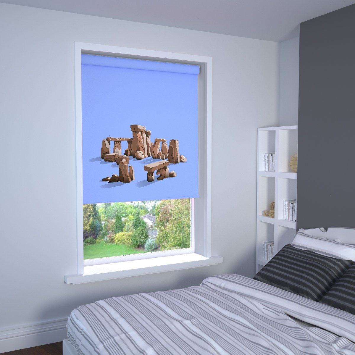 Stone Circle Printed Roller Blind In Powder Blue