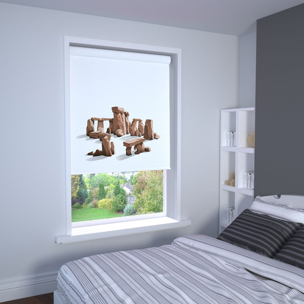 Stone Circle Printed Roller Blind In White