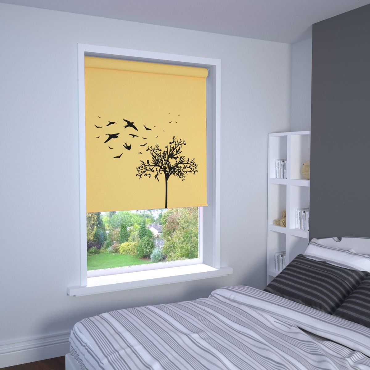 Swallow Printed Roller Blind In Buttercup