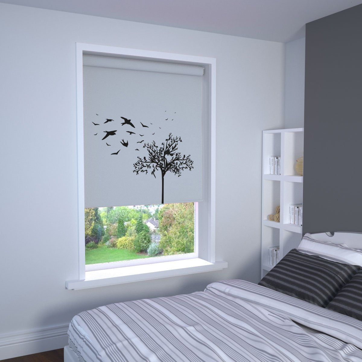 Swallow Printed Roller Blind In Grey