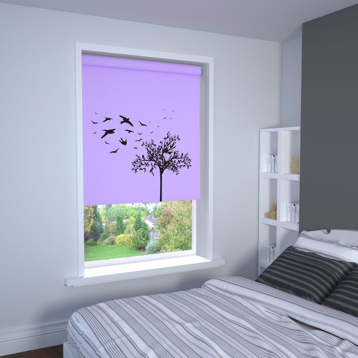Swallow Printed Roller Blind In Lilac