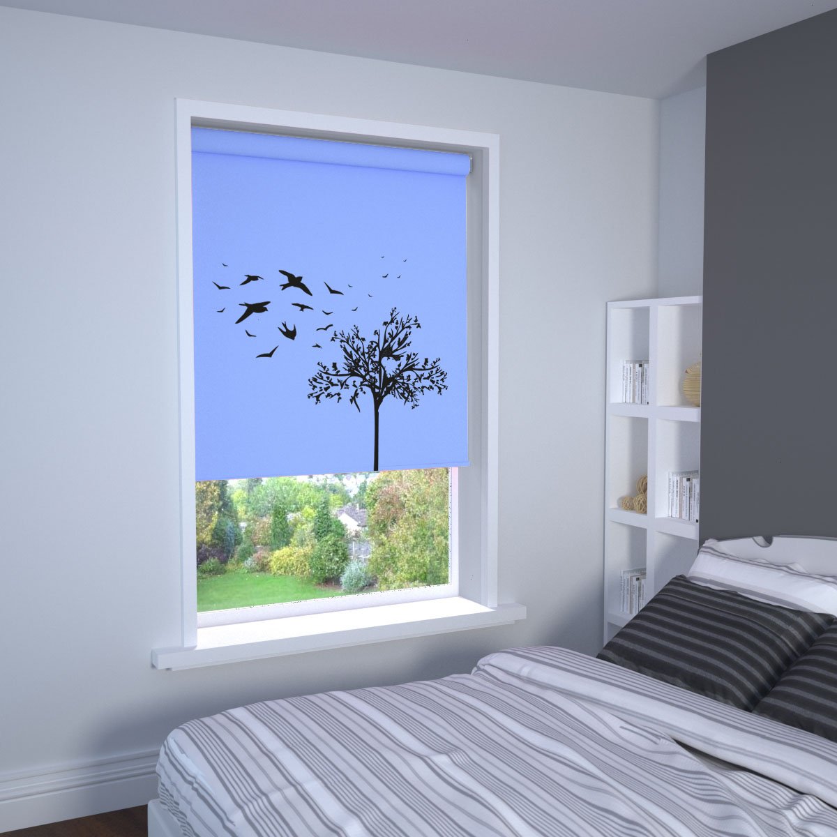 Swallow Printed Roller Blind In Powder Blue