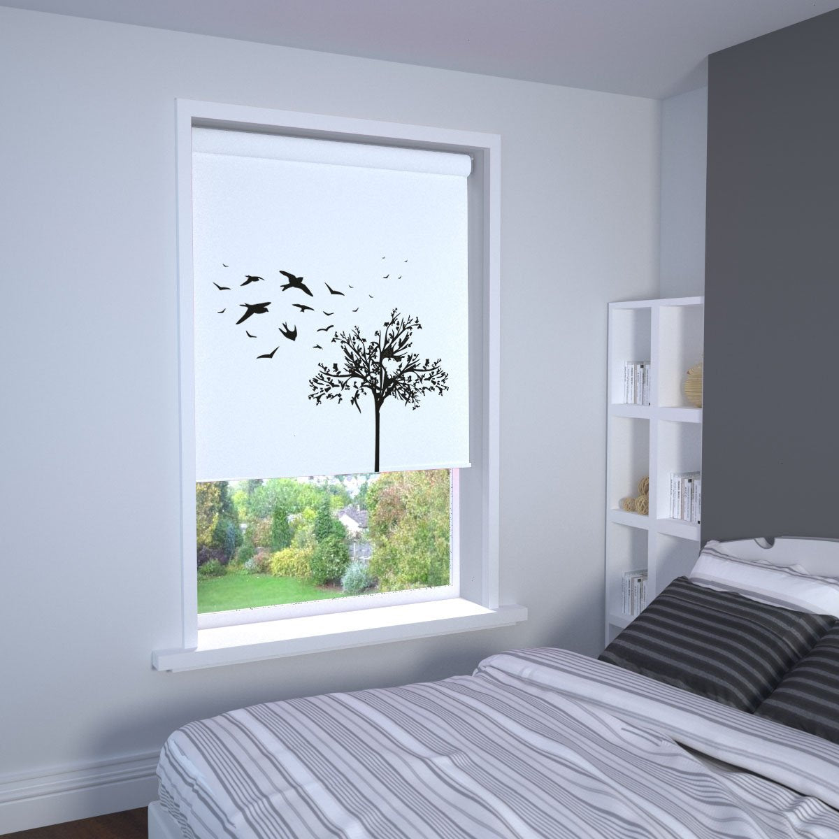 Swallow Printed Roller Blind In White