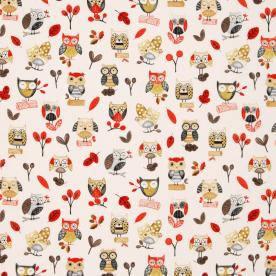 Ollie Owl Curtain Fabric Red