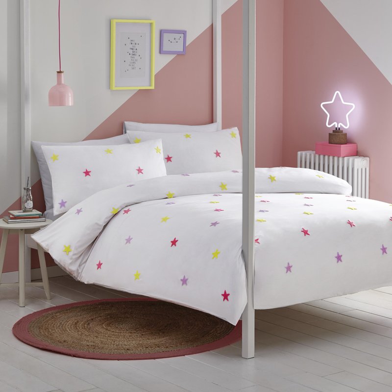 Tufted Star Bedding Set White Rainbow