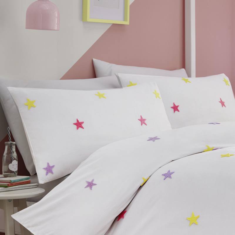 Tufted Star Bedding Set White Rainbow