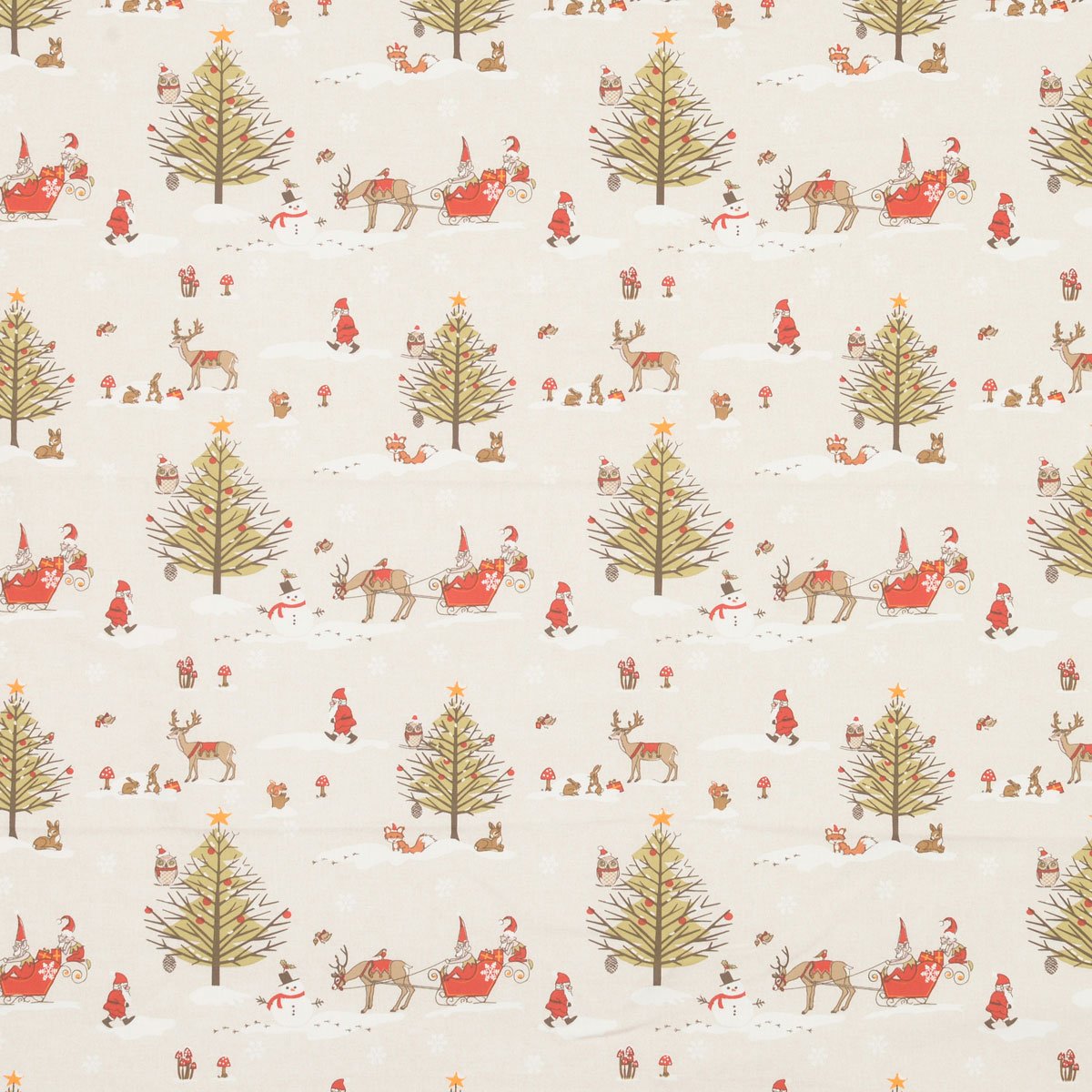 Christmas Woodland Curtain Fabric Natural